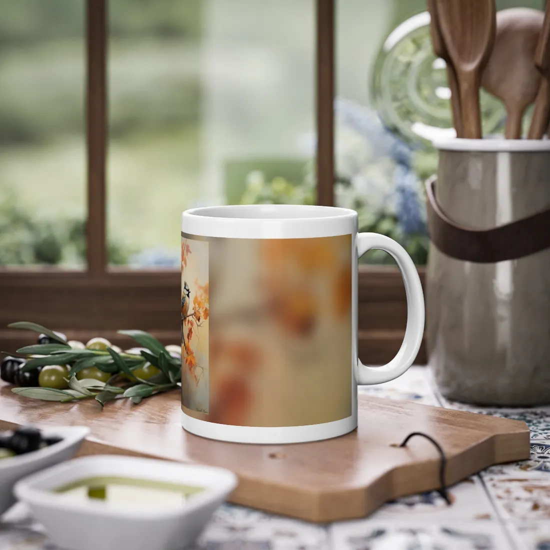 Vibrant Oak Branch: Colorful Leaves Oil Painting - Mug