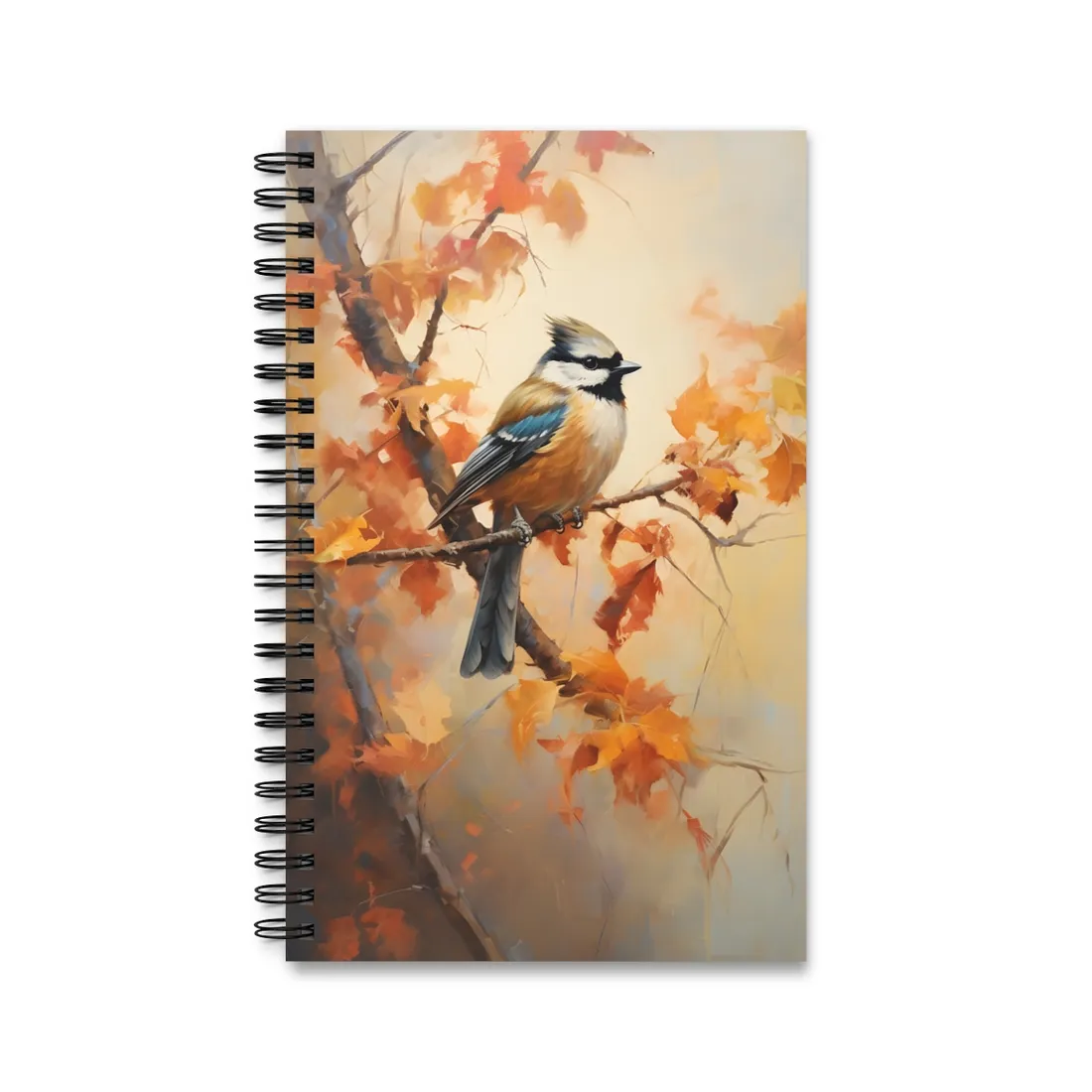 Vibrant Oak Branch: Colorful Leaves Oil Painting - Spiral Notebook