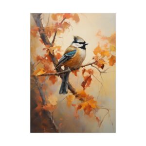 Crested Bird on Orange Leaves Poster