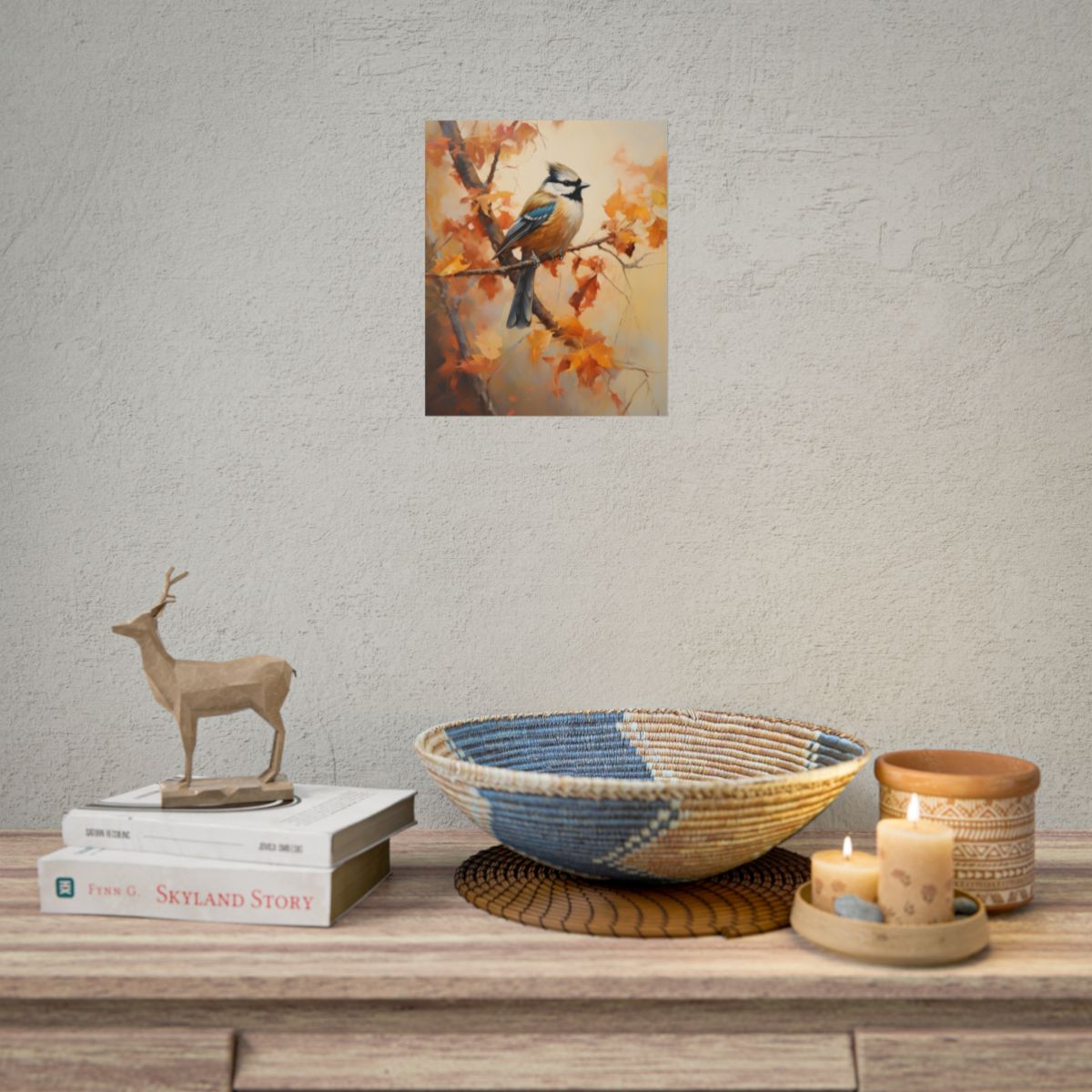 Vibrant Oak Branch: Colorful Leaves Oil Painting - Poster