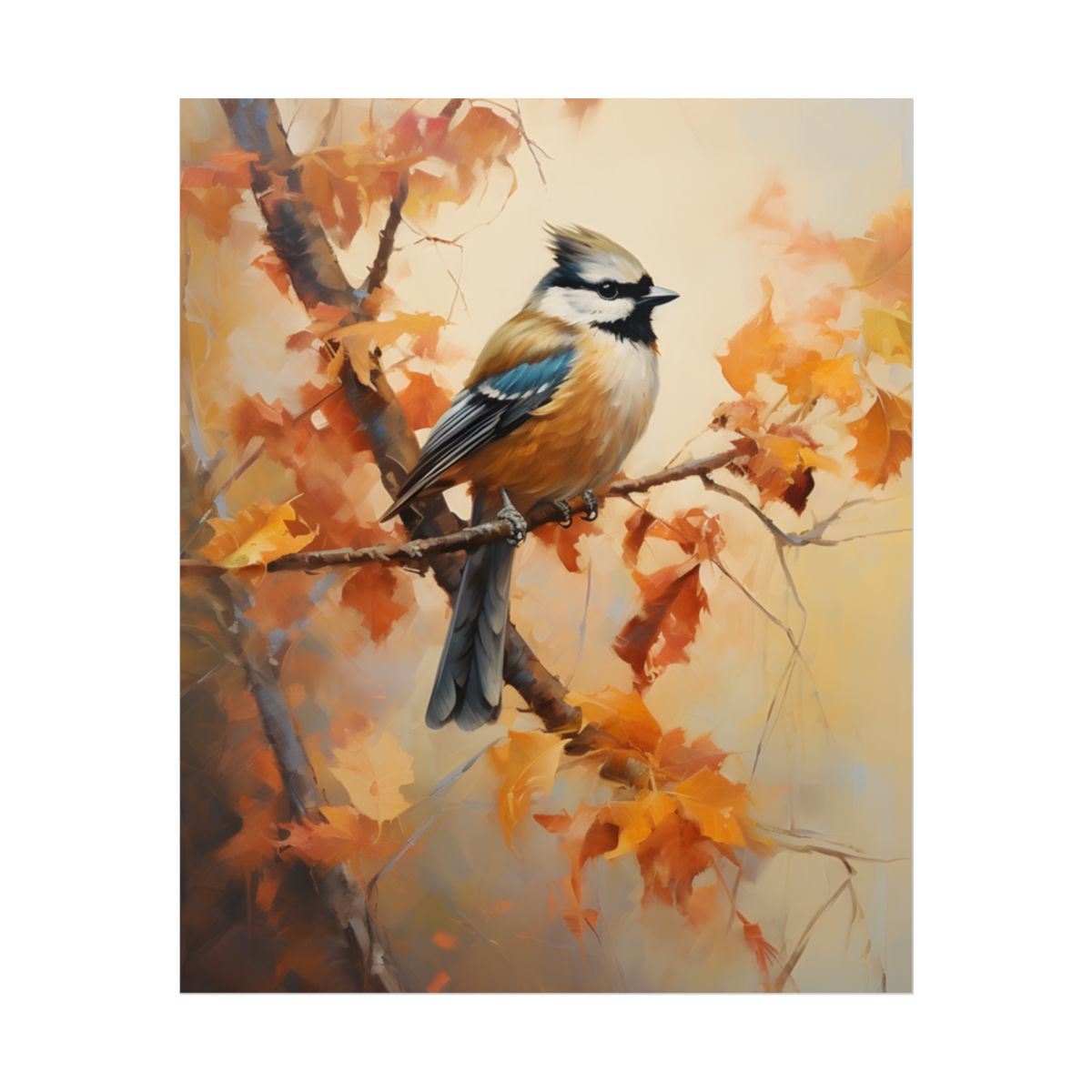 Vibrant Oak Branch: Colorful Leaves Oil Painting - Poster