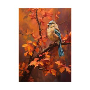 Bird on Autumn Branch Poster