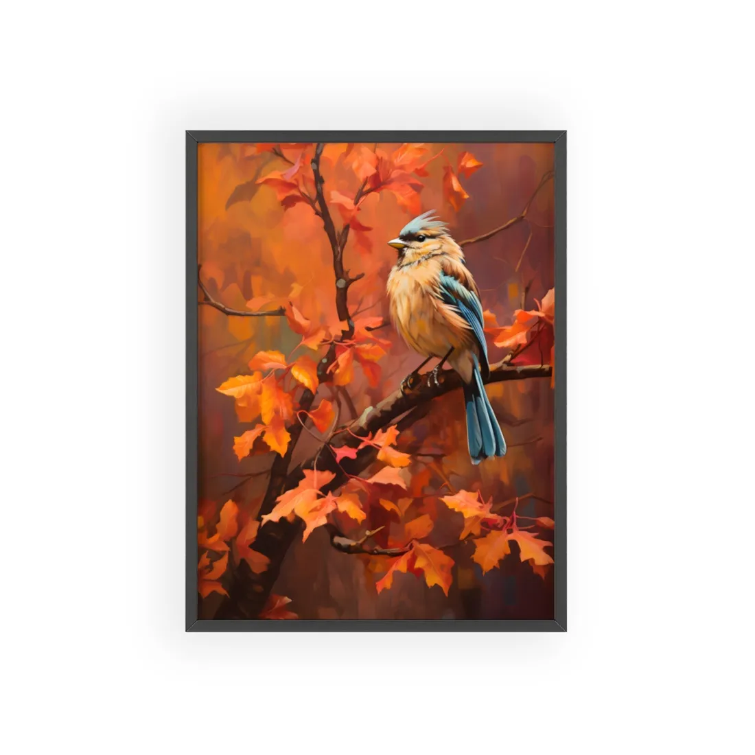 Vibrant Oak Branch: Colorful Oil Painting - Framed Poster
