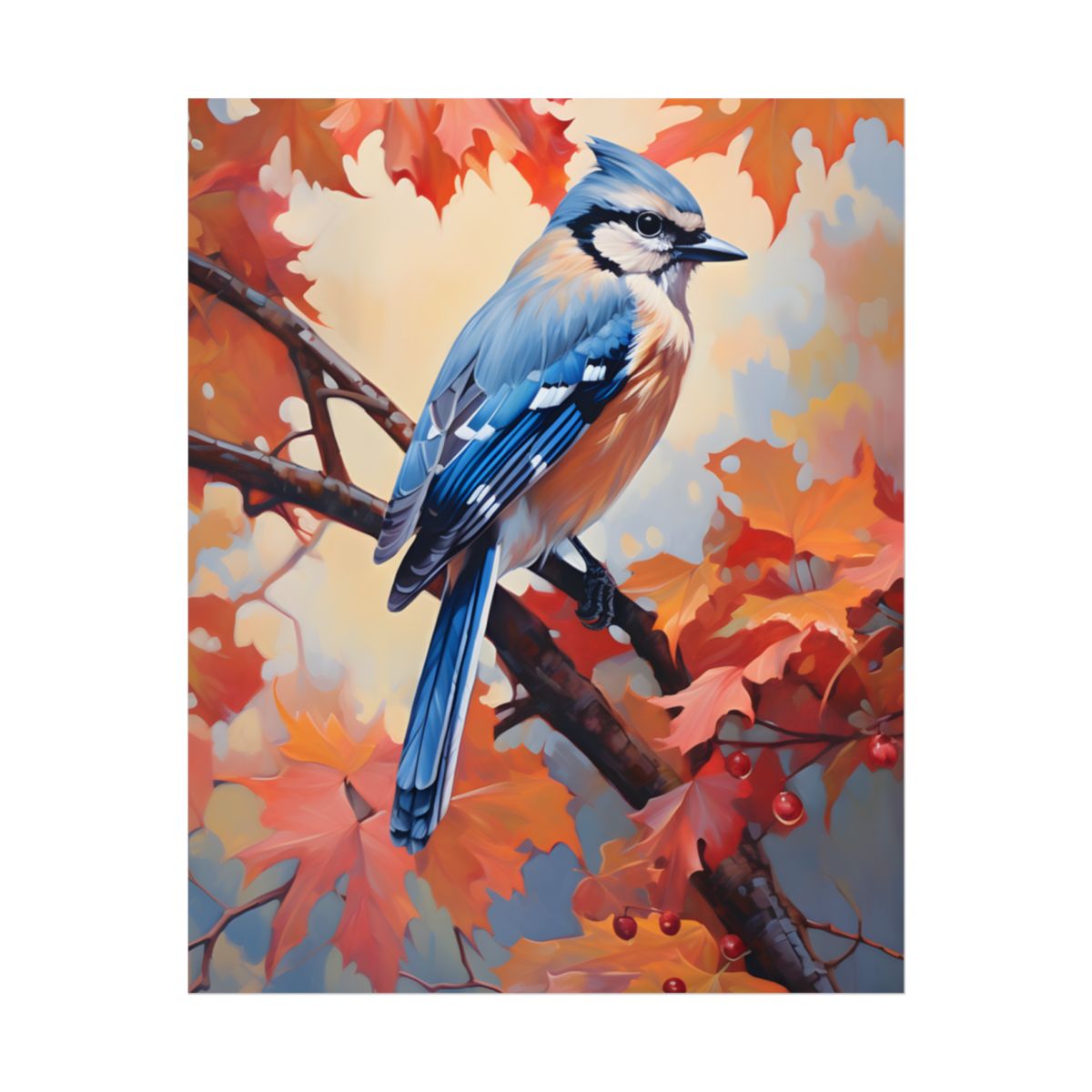 Vibrant Oak Branch: Oil Painting Artwork - Poster