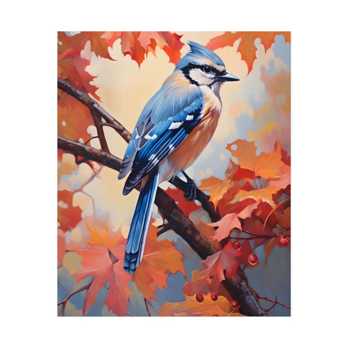 Vibrant Oak Branch: Oil Painting Artwork - Poster