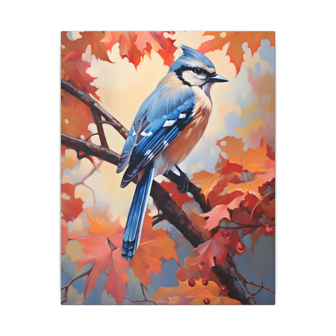 Vibrant Oak Branch: Oil Painting - Canvas