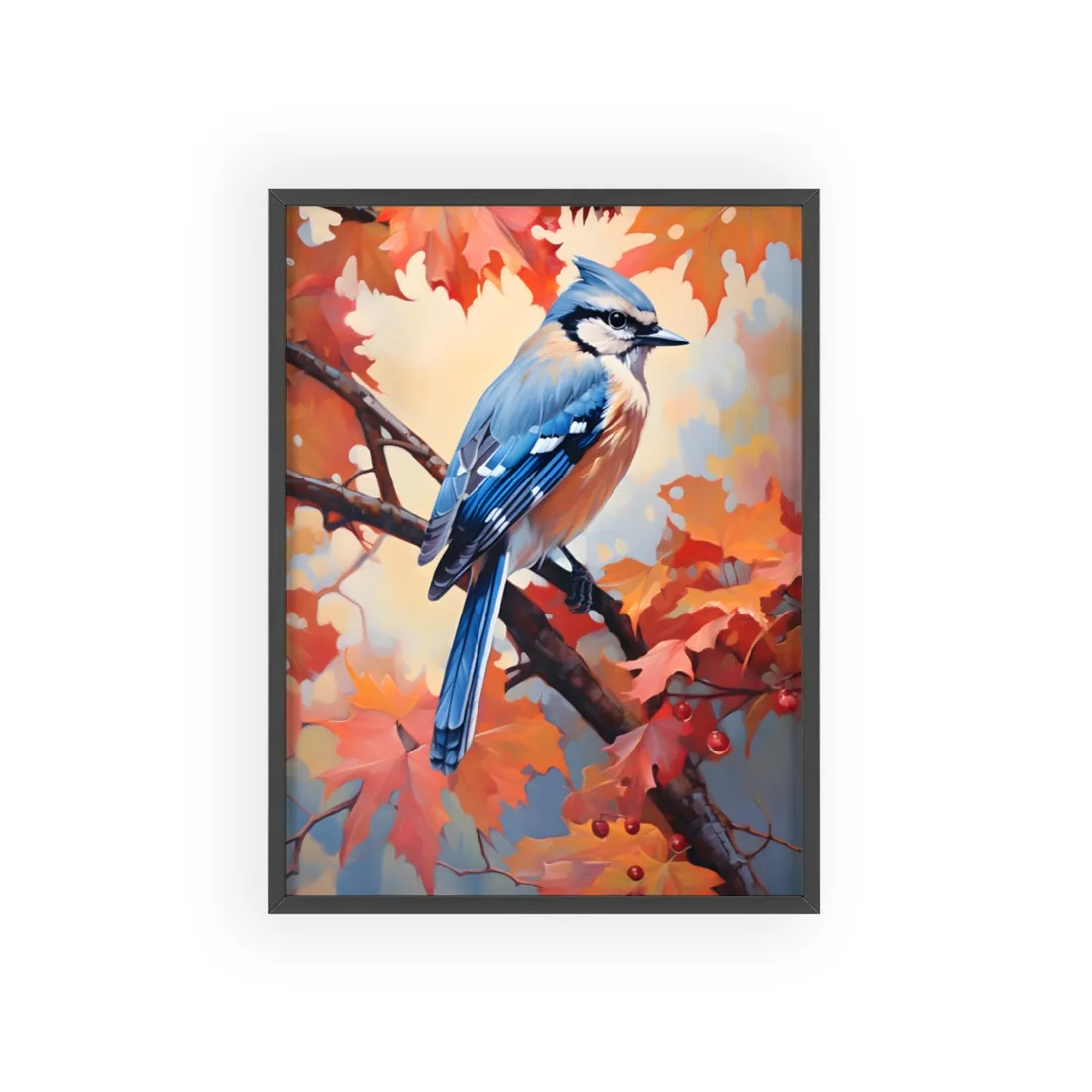 Vibrant Oak Branch: Oil Painting - Framed Poster