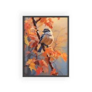 Chickadee on Maple Branch Framed Poster