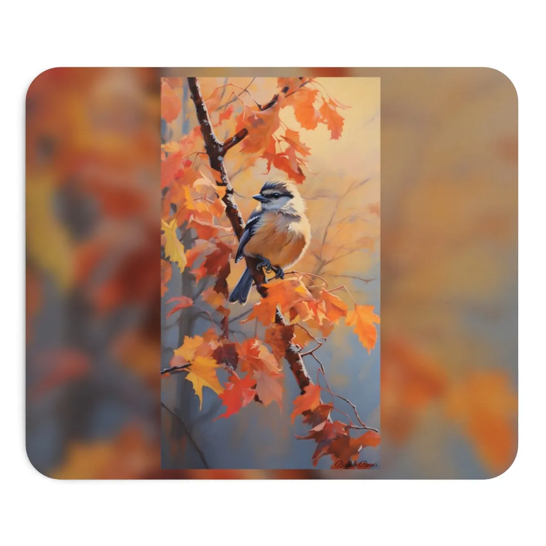 Vibrant Oak Branch: Oil Painting in Nature - Mouse Pad