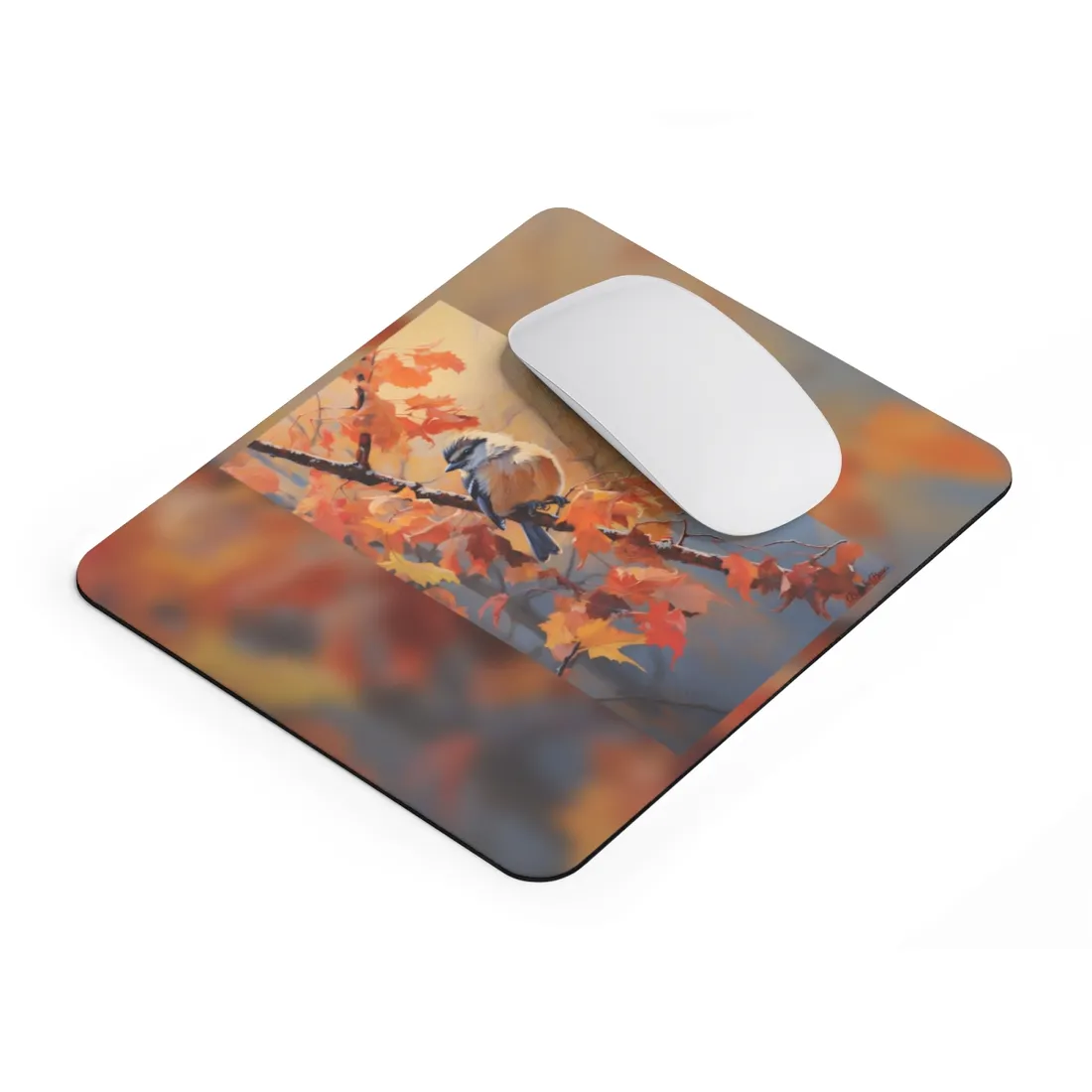 Vibrant Oak Branch: Oil Painting in Nature - Mouse Pad
