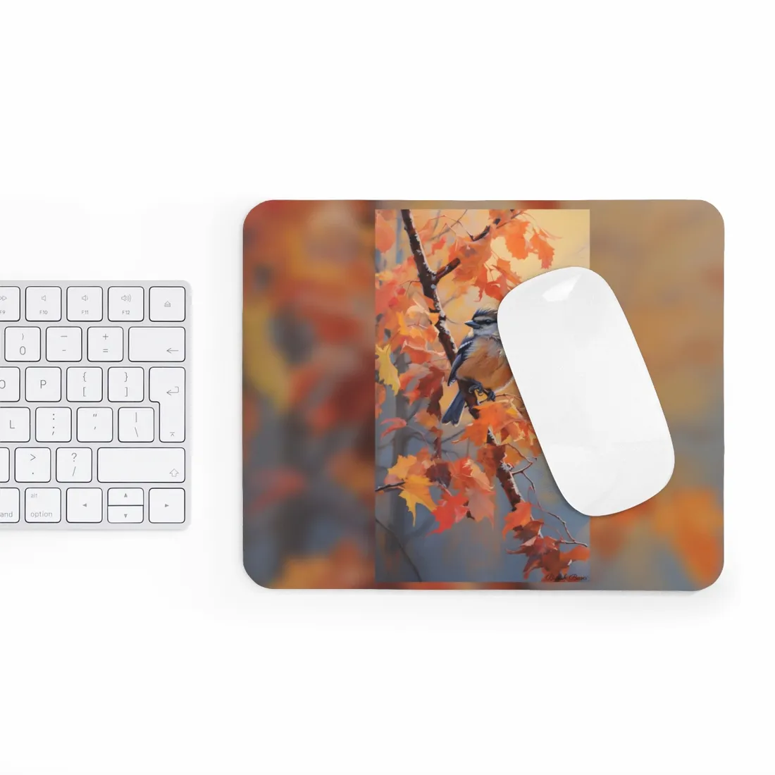 Vibrant Oak Branch: Oil Painting in Nature - Mouse Pad