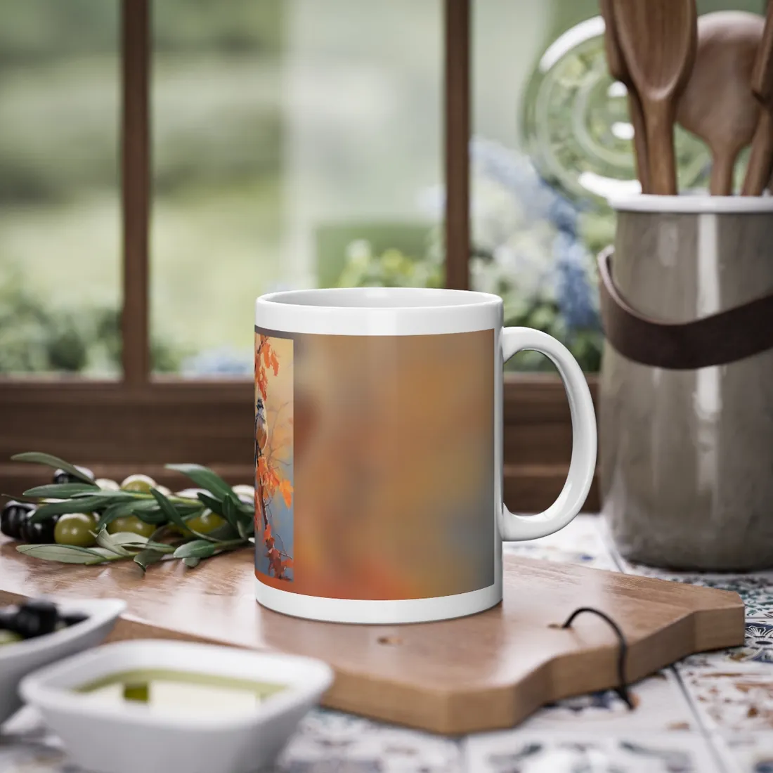 Vibrant Oak Branch: Oil Painting in Nature - Mug