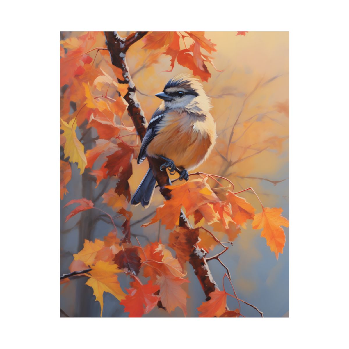 Vibrant Oak Branch: Oil Painting in Nature - Poster