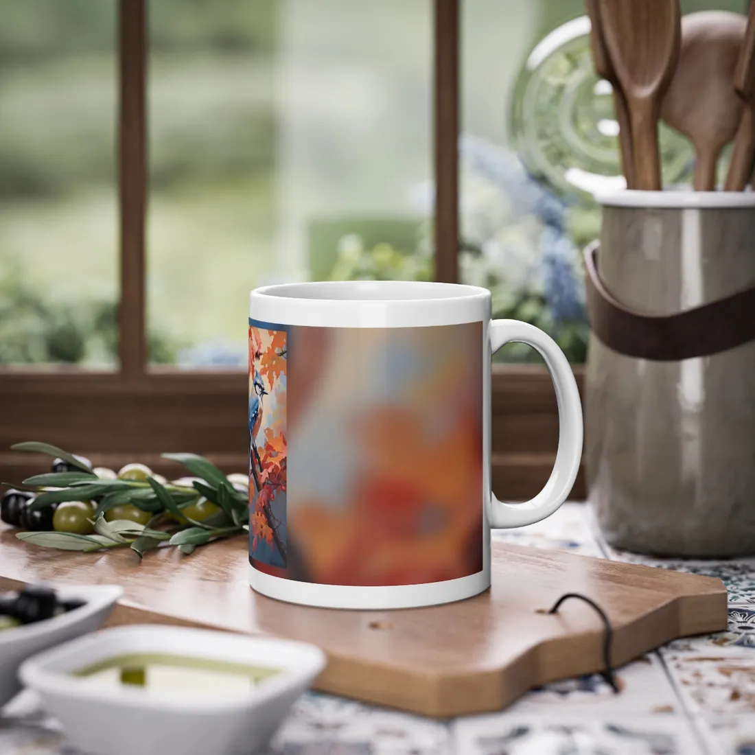 Vibrant Oak Branch: Oil Painting - Mug