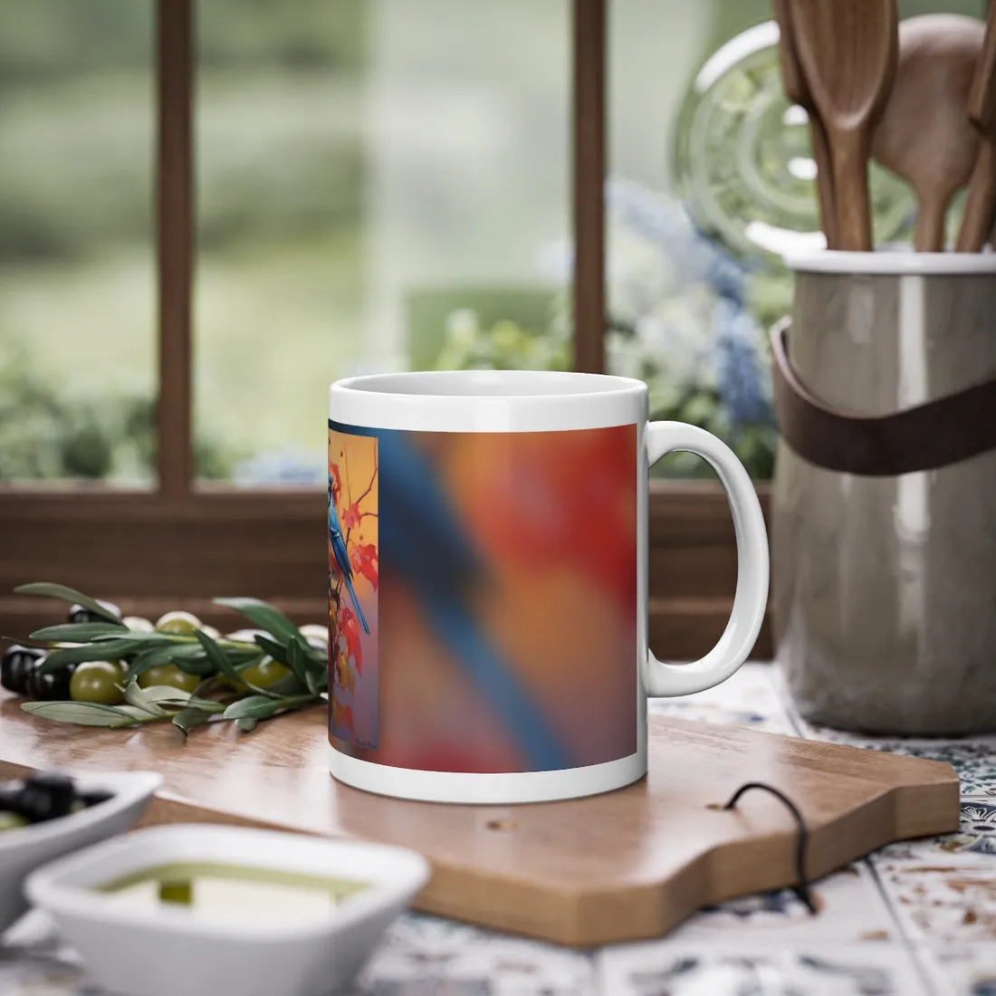 Vibrant Oak Branch Oil Painting: Nature's - Mug