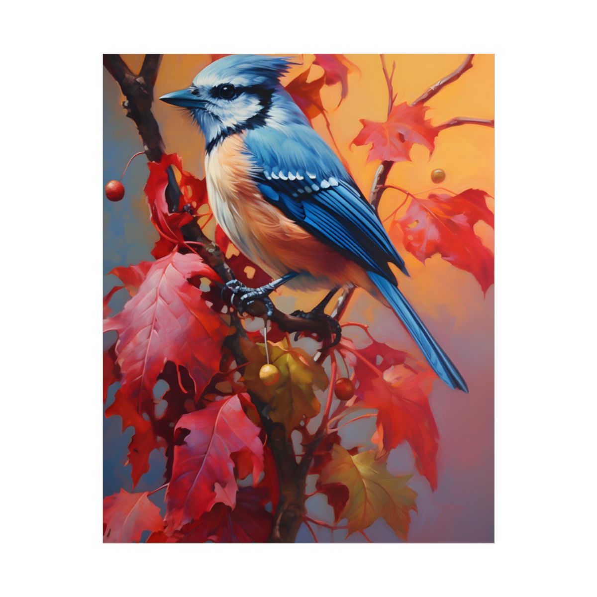 Vibrant Oak Branch Oil Painting: Nature's Artwork - Poster