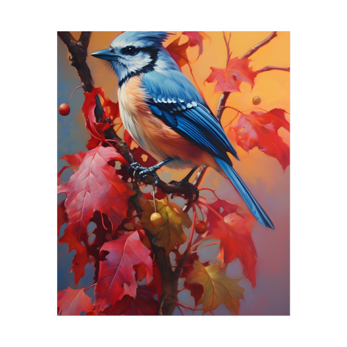 Vibrant Oak Branch Oil Painting: Nature's Artwork - Poster