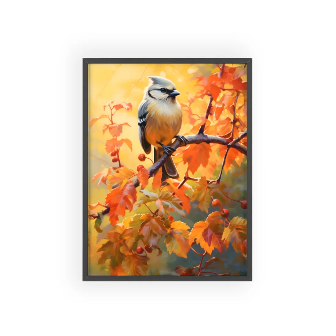 Vibrant Oak Branch: Oil Painting of Nature's Serenity - Framed Poster