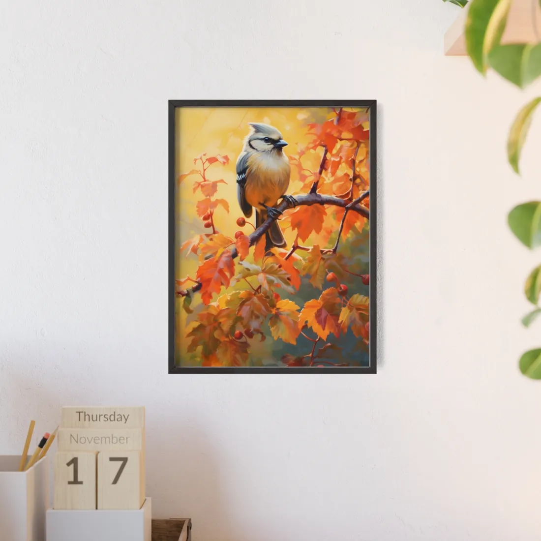 Vibrant Oak Branch: Oil Painting of Nature's Serenity - Framed Poster