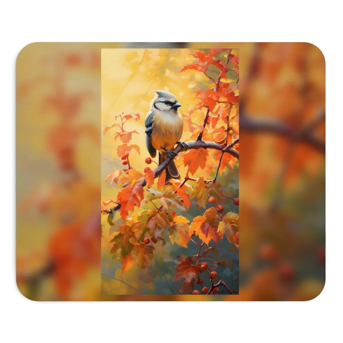 Vibrant Oak Branch: Oil Painting of Nature's Serenity - Mouse Pad