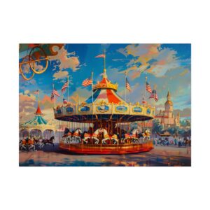 Carousel with American Flags Poster