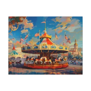 Carousel with American Flags Canvas Print