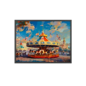 Carousel with American Flags Framed Poster