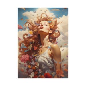 Woman with Butterflies and Flowers Poster