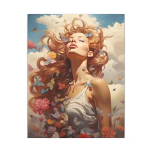 Woman with Butterflies and Flowers Canvas Print
