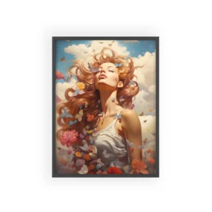 Woman with Butterflies and Flowers Framed Poster