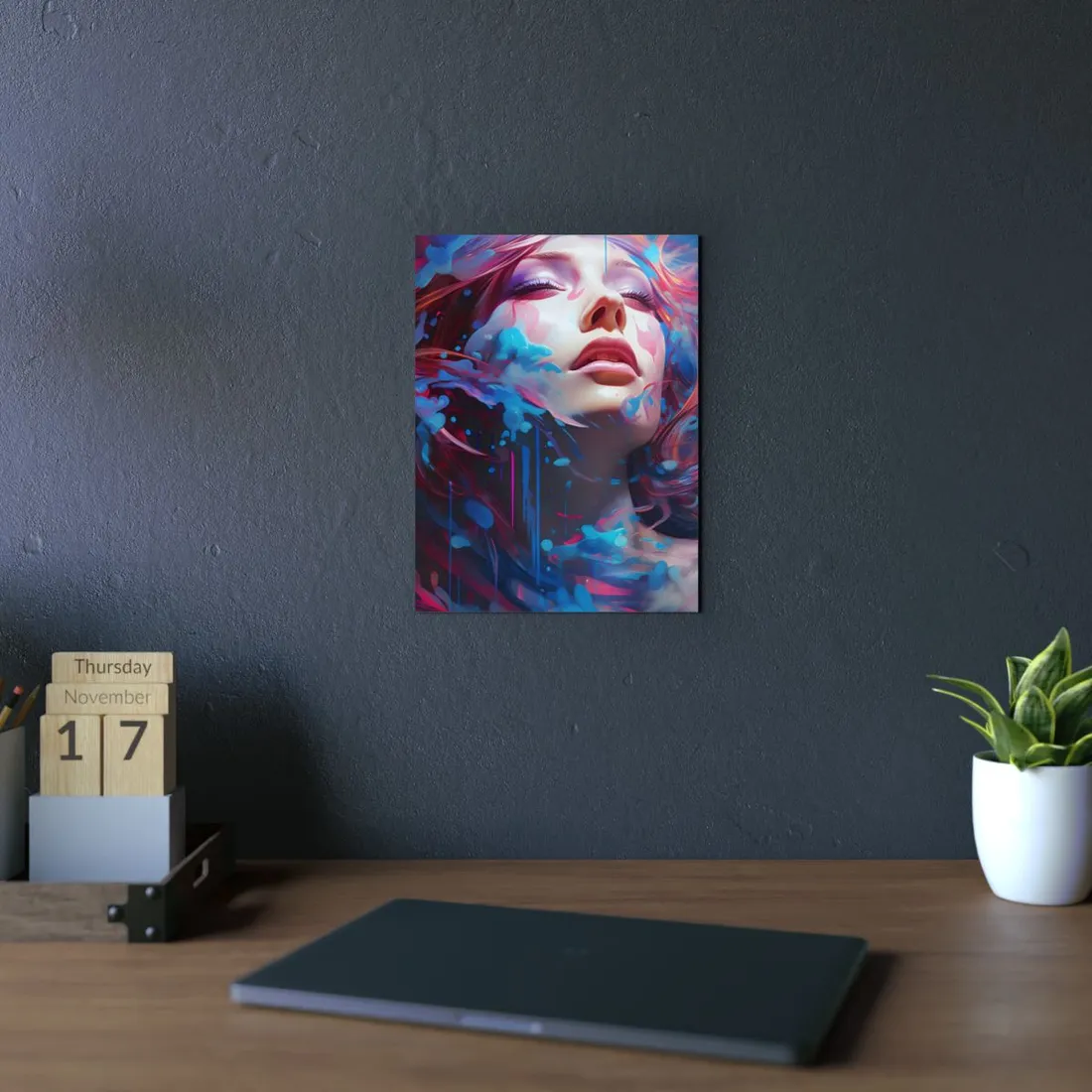 Vibrant Paint Portrait: Woman in Colorful Explosion - Metal Poster
