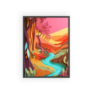 Paper Cut Landscape with River Framed Poster