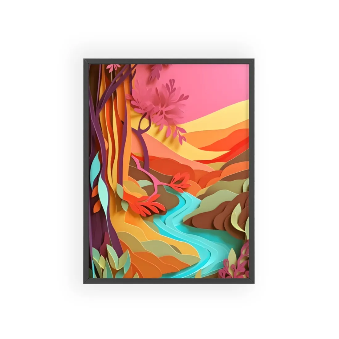 Vibrant Paper Quilled Canyon: Eye-Catching Landscape Art - Framed Poster