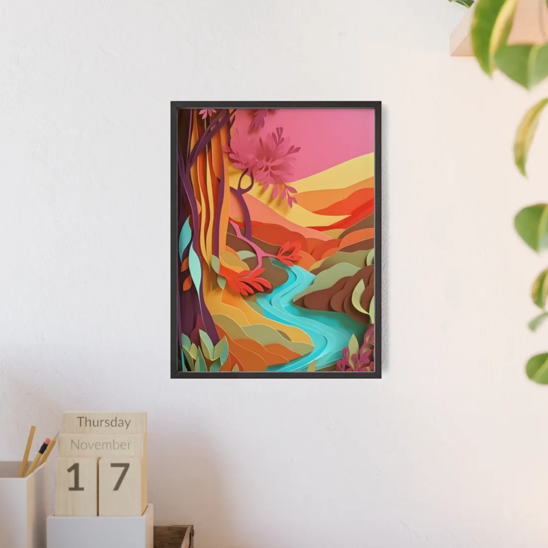 Vibrant Paper Quilled Canyon: Eye-Catching Landscape Art - Framed Poster