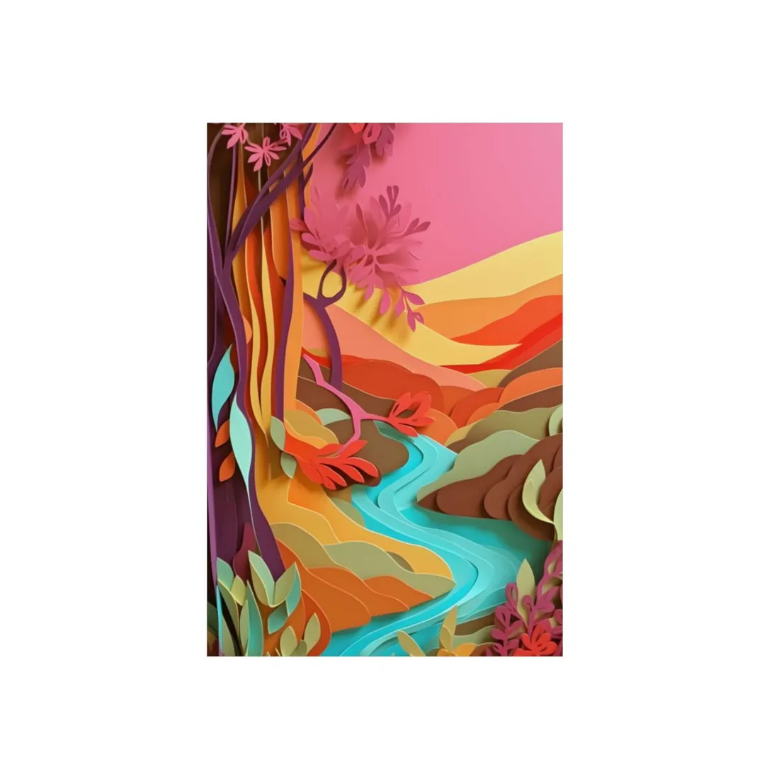 Vibrant Paper Quilled Canyon: Eye-Catching Landscape Art - Metal Poster