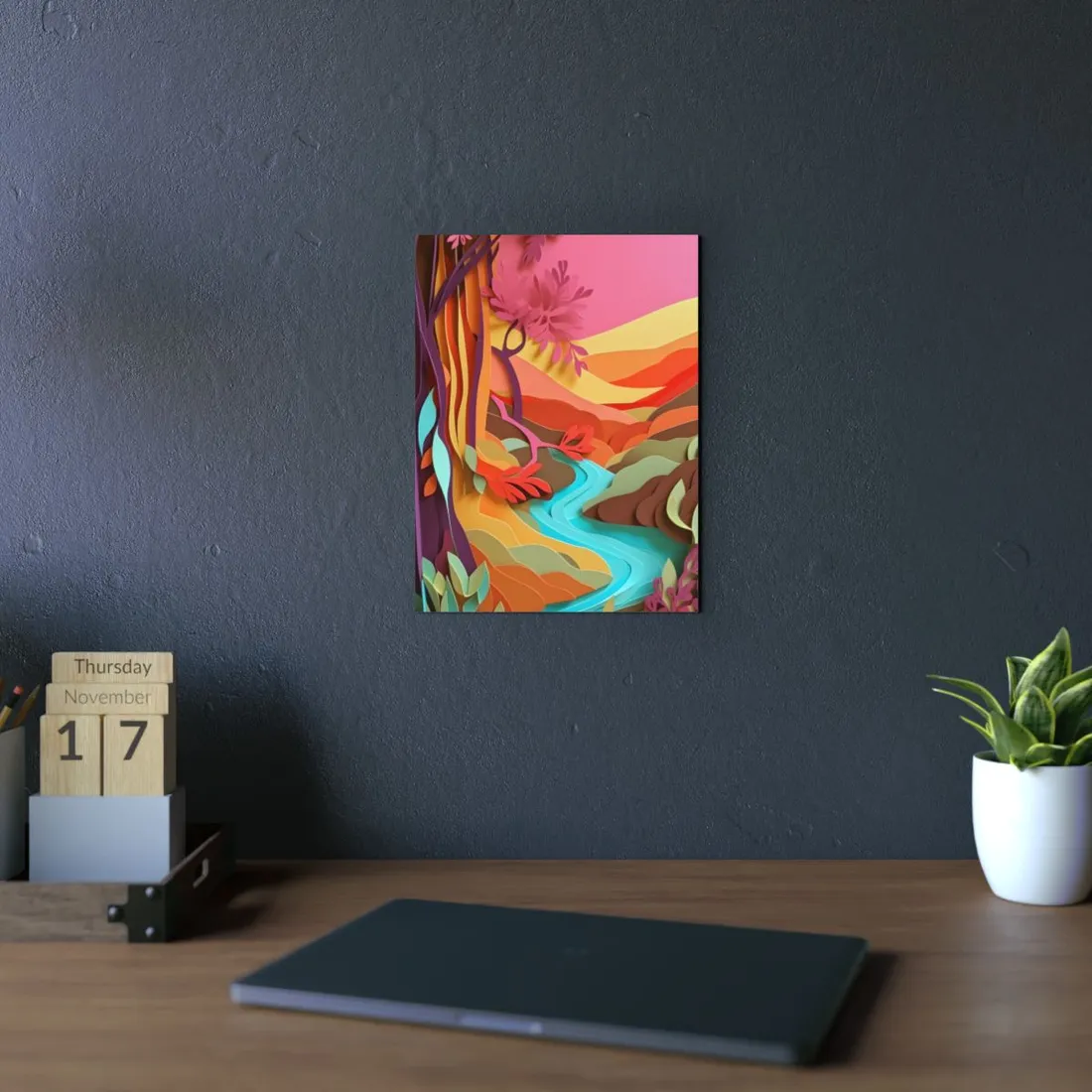 Vibrant Paper Quilled Canyon: Eye-Catching Landscape Art - Metal Poster