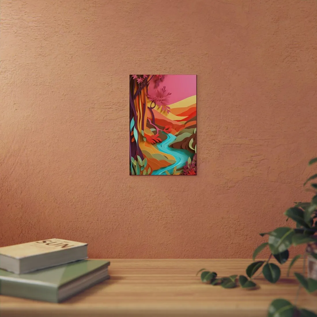 Vibrant Paper Quilled Canyon: Eye-Catching Landscape Art - Metal Poster