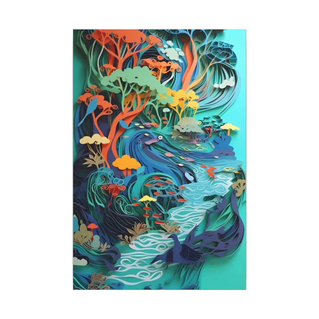 Vibrant Paper Quilling Beach Landscape: Relaxed Summer Art - Canvas