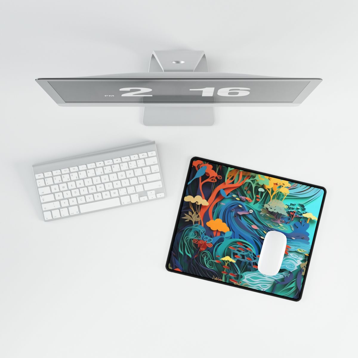 Vibrant Paper Quilling Beach Landscape: Relaxed Summer Art - Desk Mat