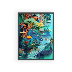 Layered Paper Forest River Framed Poster