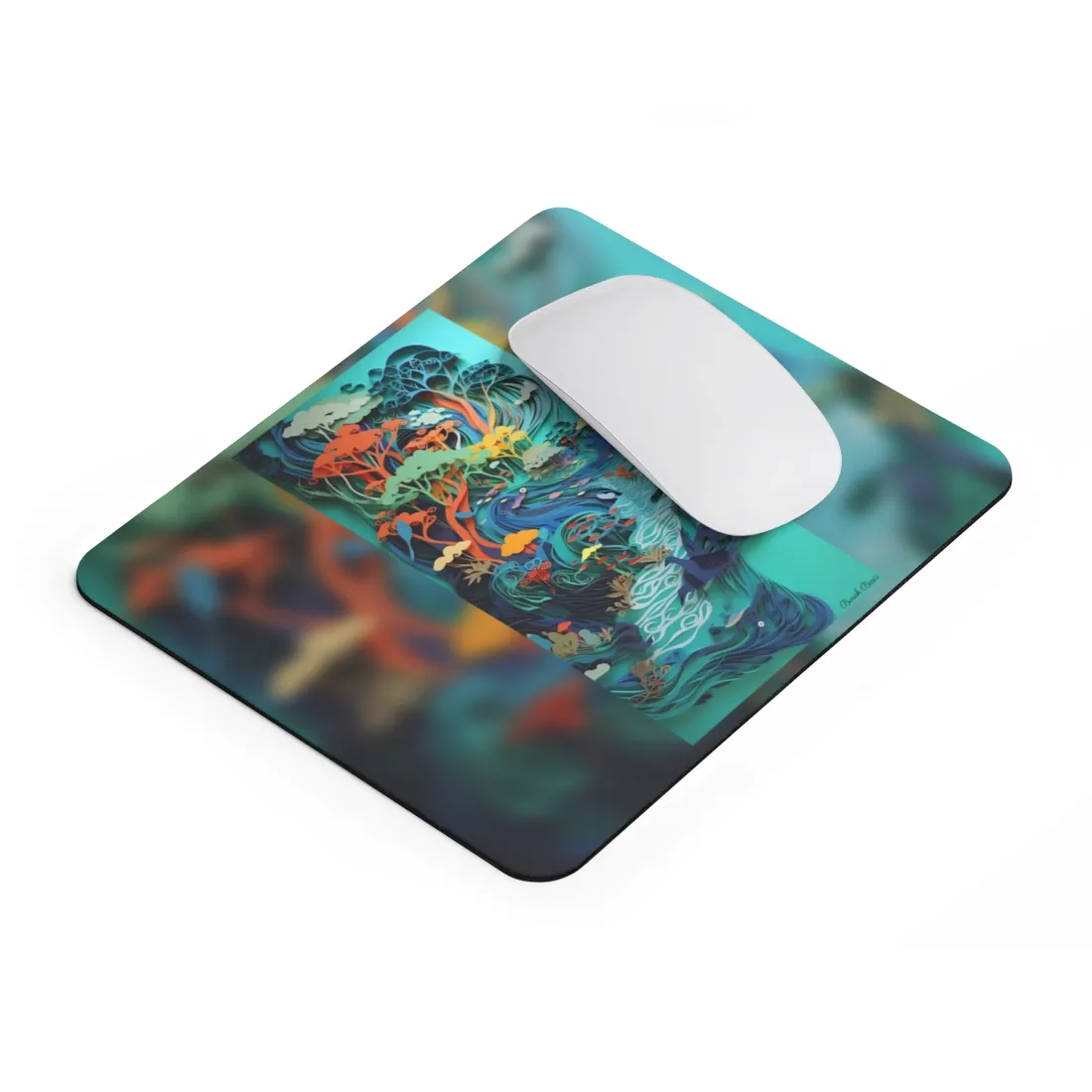 Vibrant Paper Quilling Beach Landscape: Relaxed Summer Art - Mouse Pad