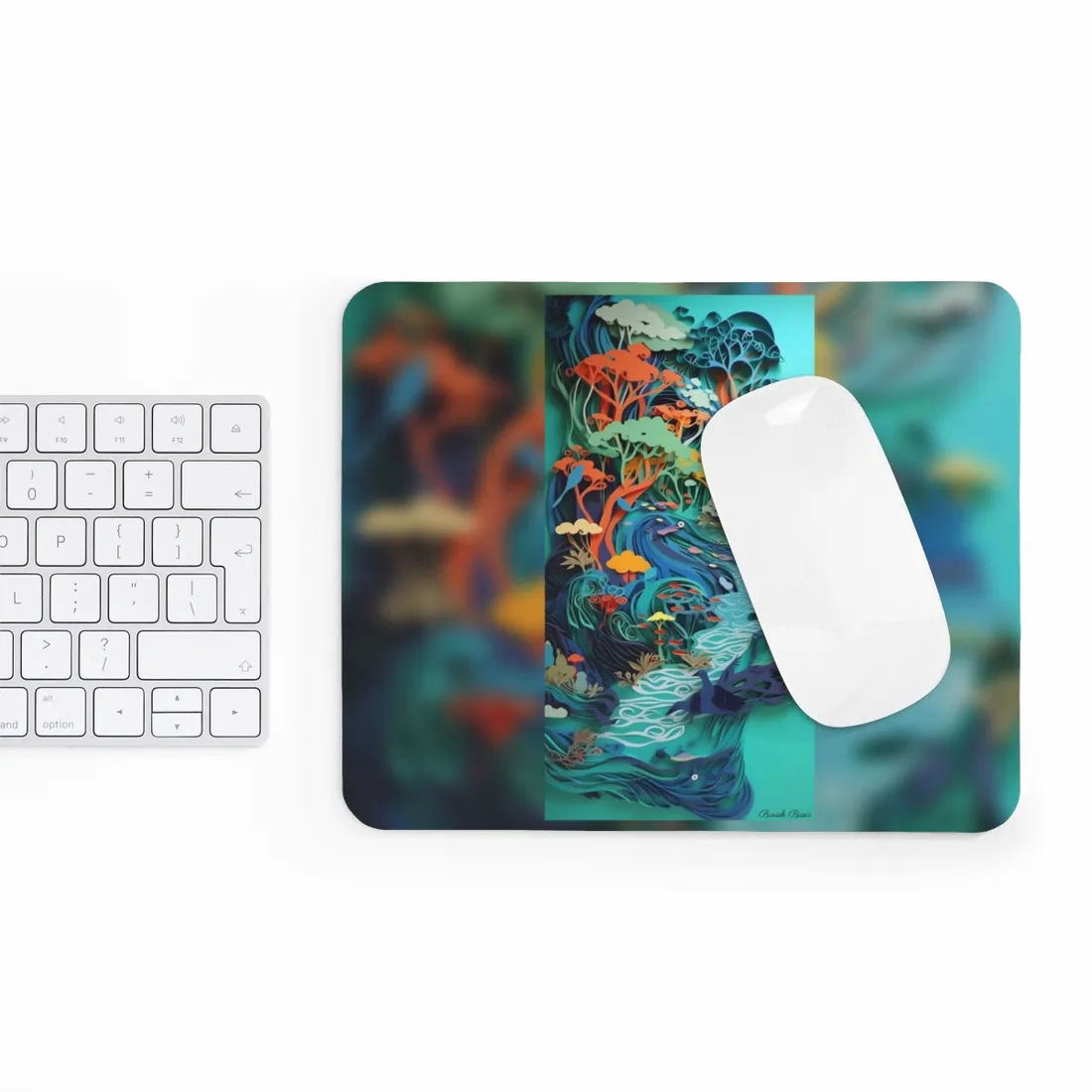 Vibrant Paper Quilling Beach Landscape: Relaxed Summer Art - Mouse Pad