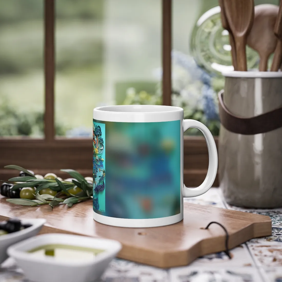 Vibrant Paper Quilling Beach Landscape: Relaxed Summer Art - Mug