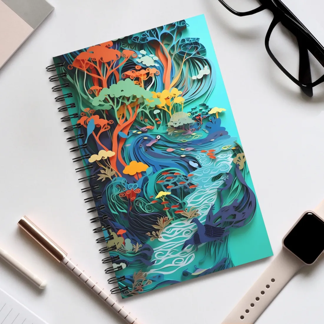 Vibrant Paper Quilling Beach Landscape: Relaxed Summer Art - Spiral Notebook