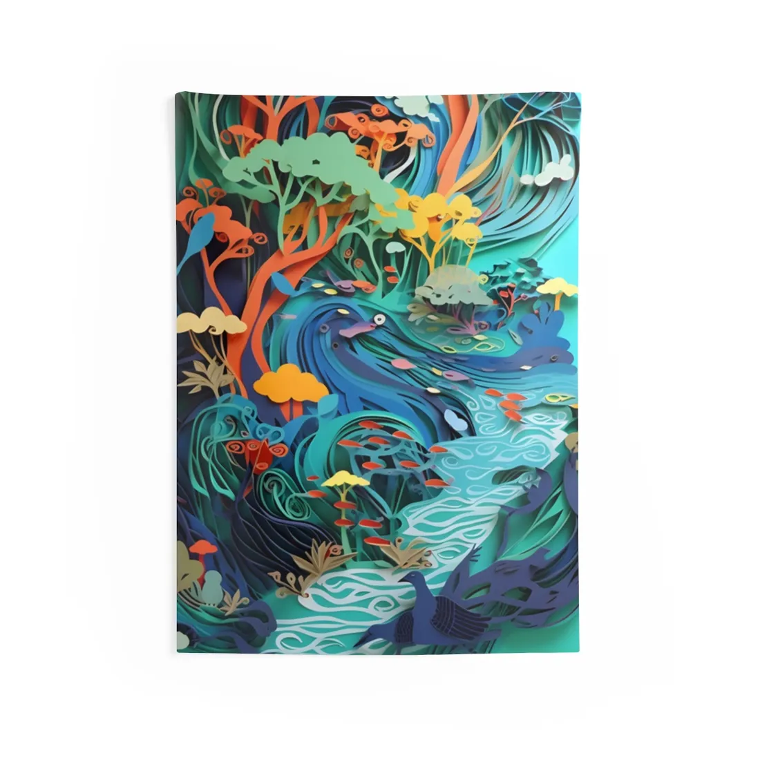 Vibrant Paper Quilling Beach Landscape: Relaxed Summer Art - Wall Tapestry