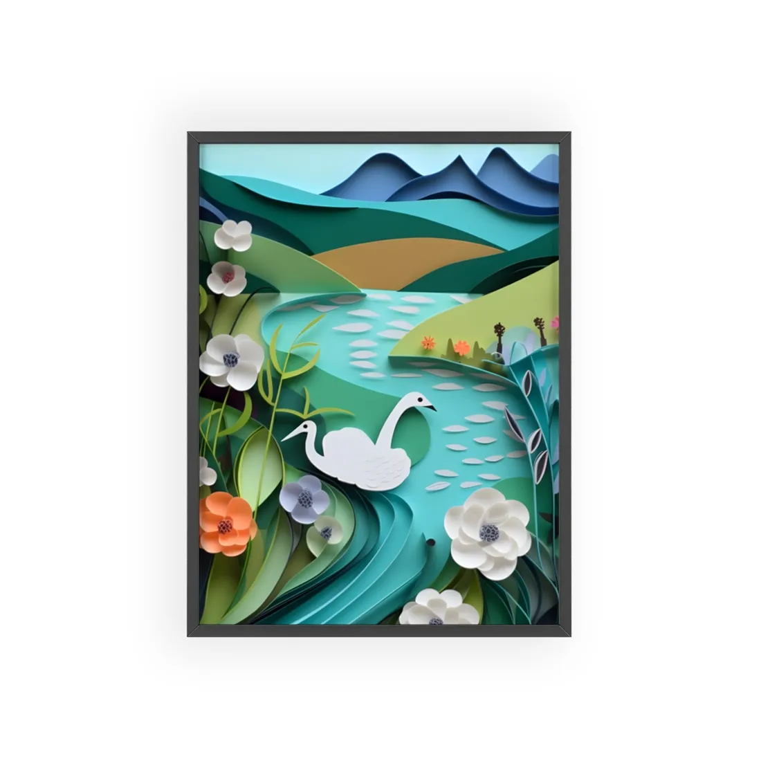 Vibrant Paper Quilling Island: A Beautiful Tropical Landscape - Framed Poster