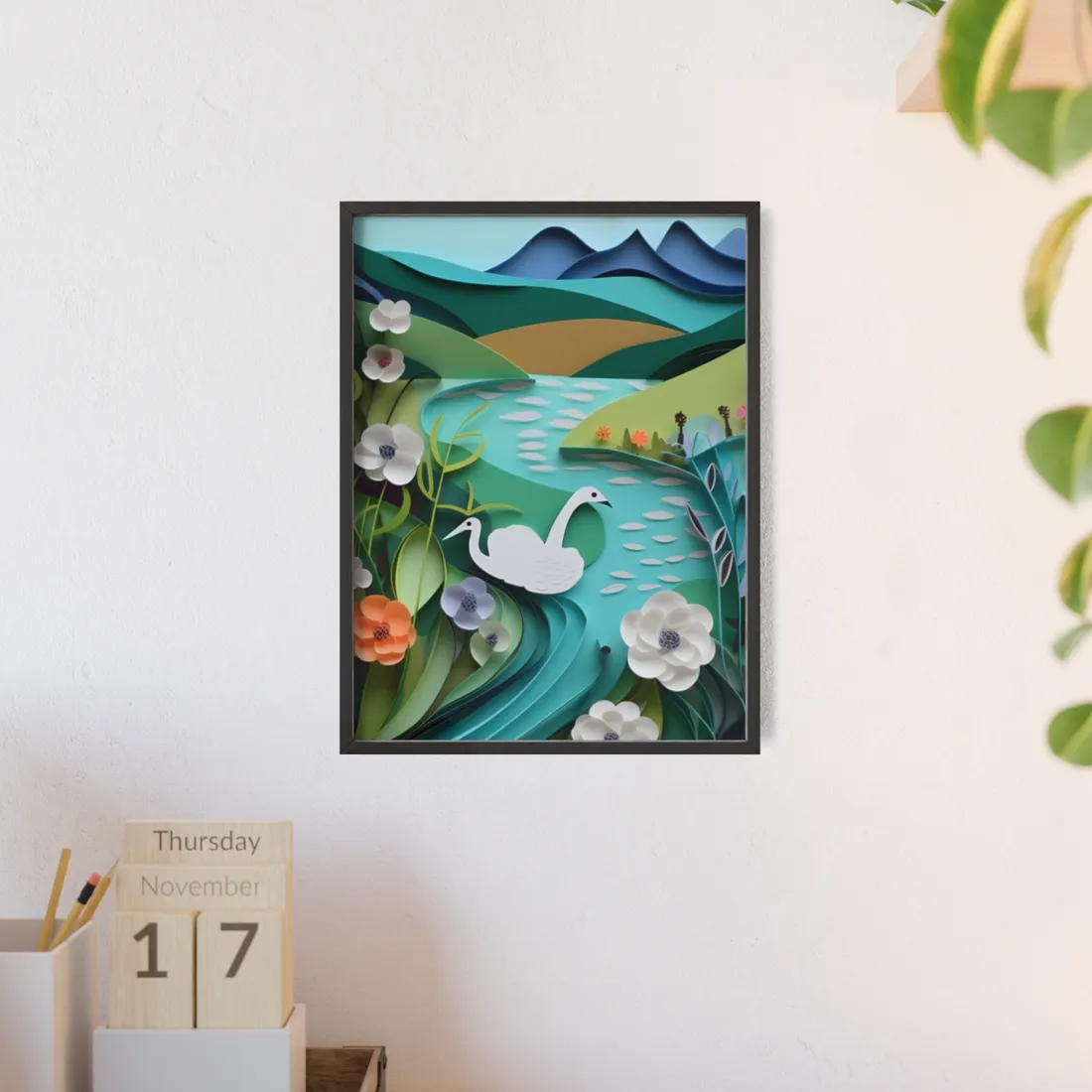 Vibrant Paper Quilling Island: A Beautiful Tropical Landscape - Framed Poster