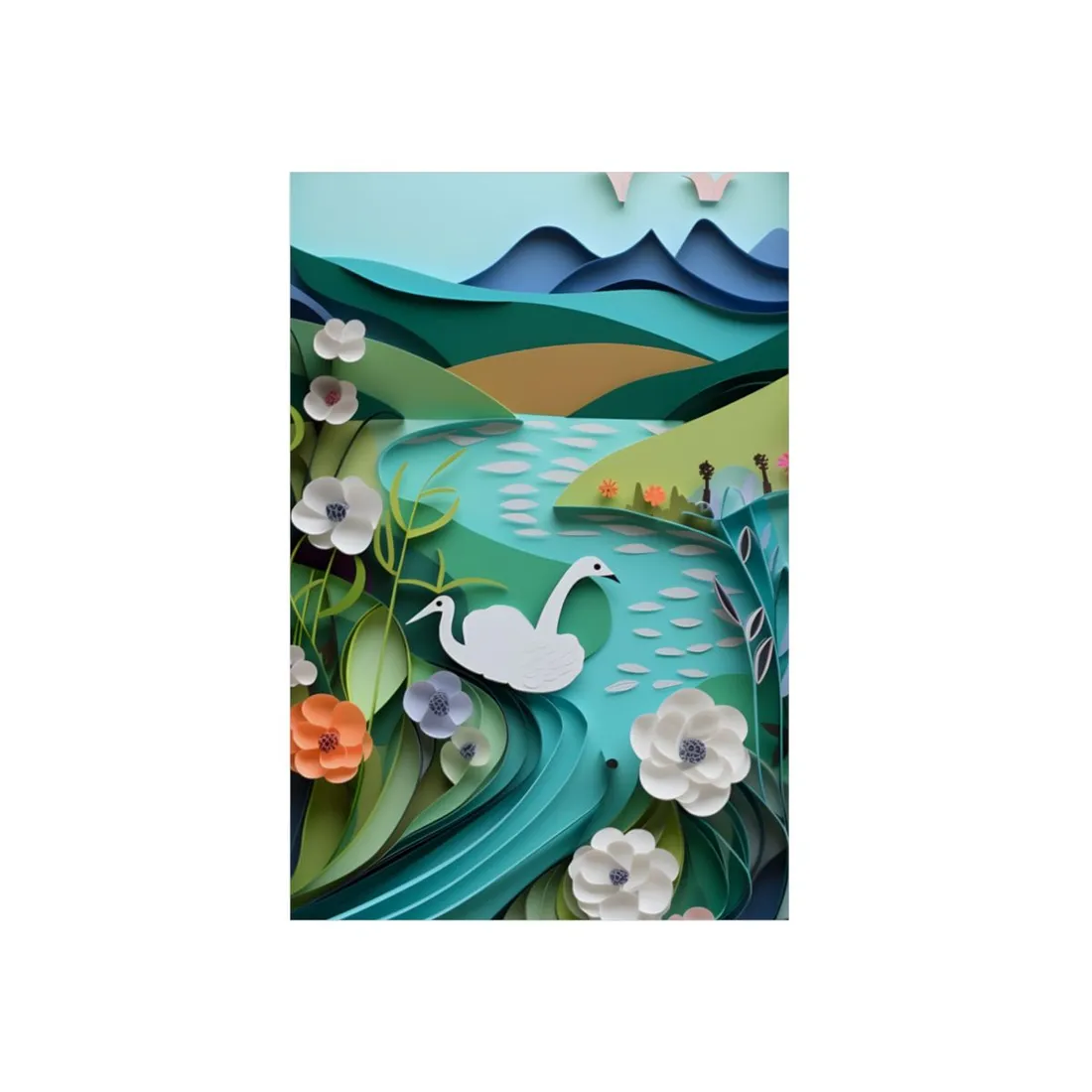Vibrant Paper Quilling Island: A Beautiful Tropical Landscape - Metal Poster