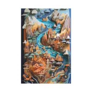 Paper Cut River Landscape Canvas Print