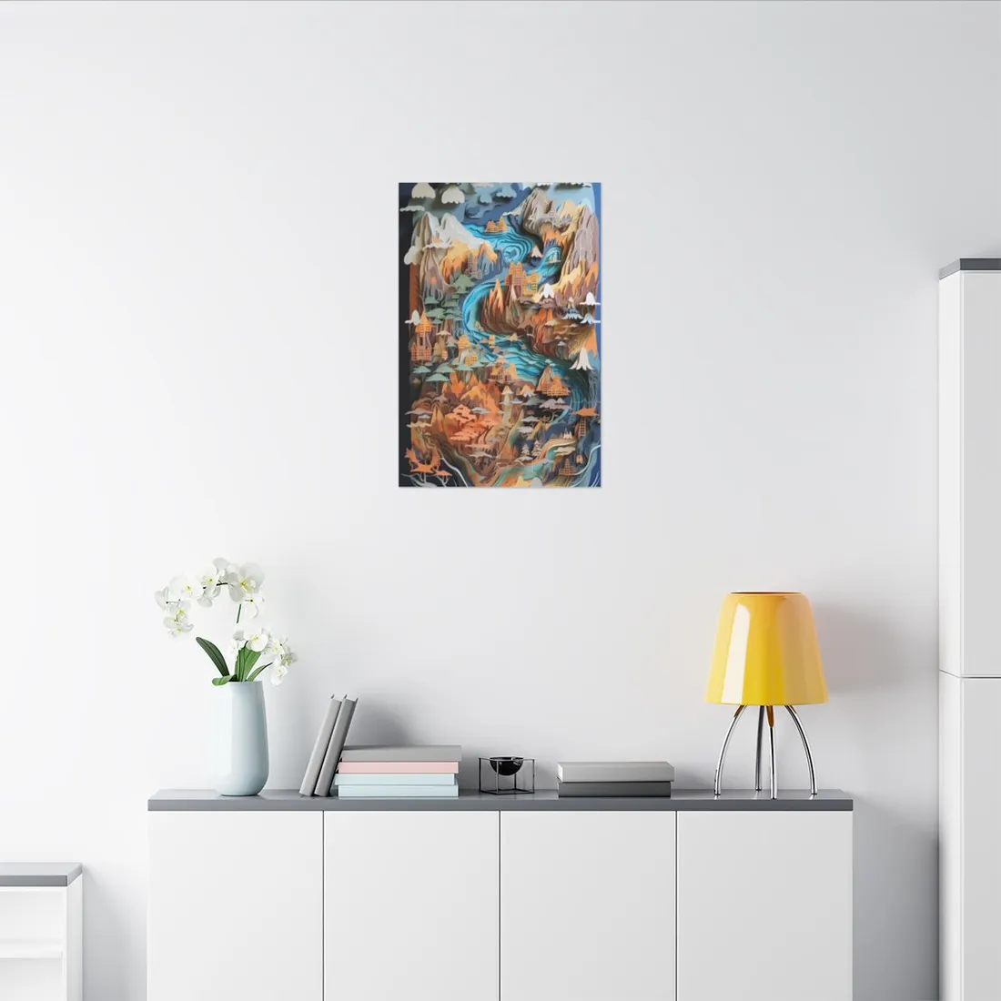Vibrant Paper Quilling Paradise: Tropical Island Landscape with Colorful Flower - Canvas